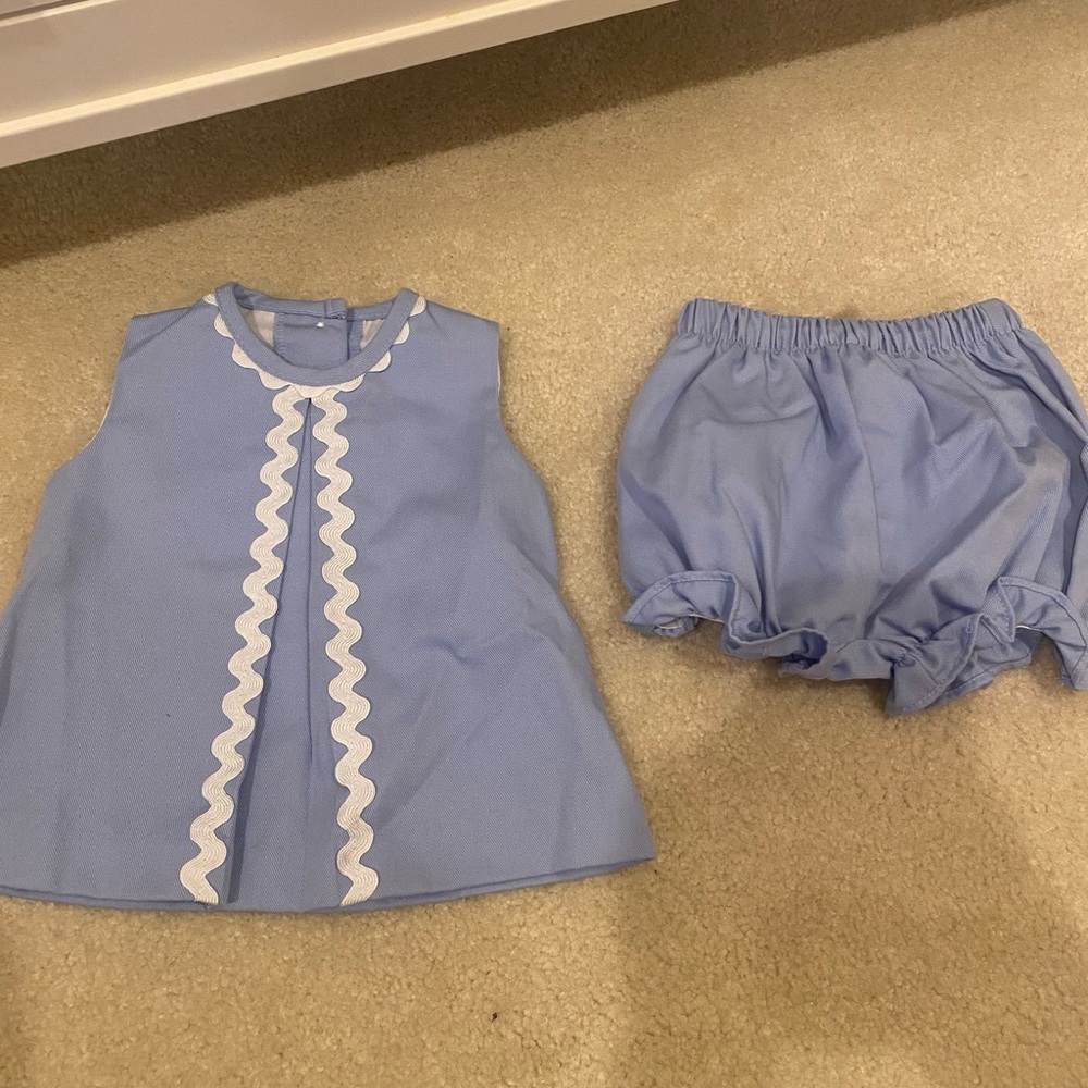 Little English Blue Baby Outfit with White Trim
